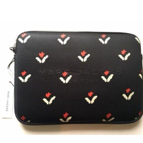 Marc Jacobs iPad Tablet Case Black Floral Neoprene Zip Tulip Universal - Picture 2 of 6